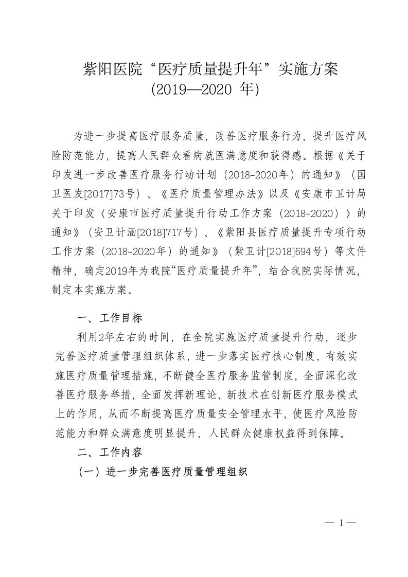 医疗质量提升专项行动实施方案