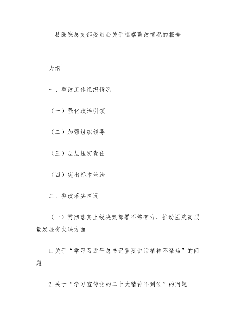 县医院总支部委员会关于巡察整改情况的报告-医者文库