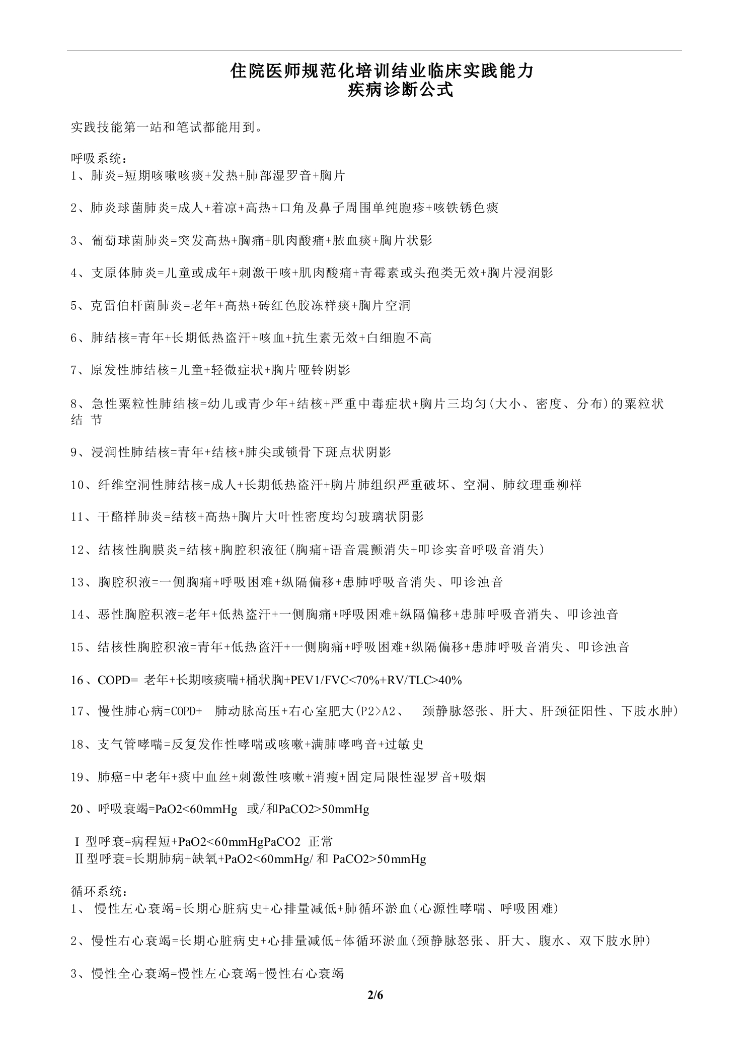 规培结业考试各种病例诊断公式-医者文库